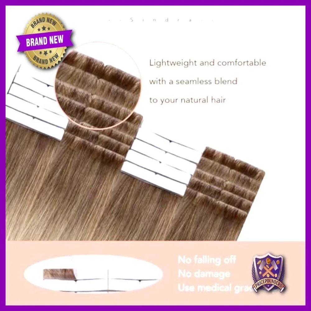 16 Inch Human Hair Tape-In Extensions, 45g 20pcs, Invisible Seamless Blend